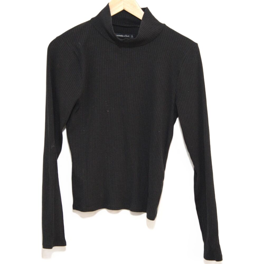 Women Abercrombie & Fitch Black Ribbed Long Sleeve Turtleneck Sweater Size Large